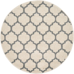 Beige and Gray 3' 1 x 3' 1 Trellis Round Area Rug
