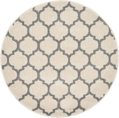 Beige and Gray 3' 1 x 3' 1 Trellis Round Area Rug
