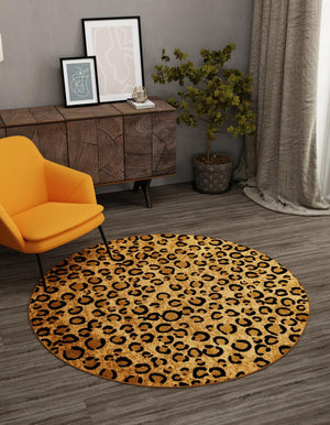 Light Brown 5' 3 x 5' 3 Wildlife Round Area Rug Animal Print Safari Jungle Inspired Carpet for Unique Modern Interior Design for Sale at Rug Engine