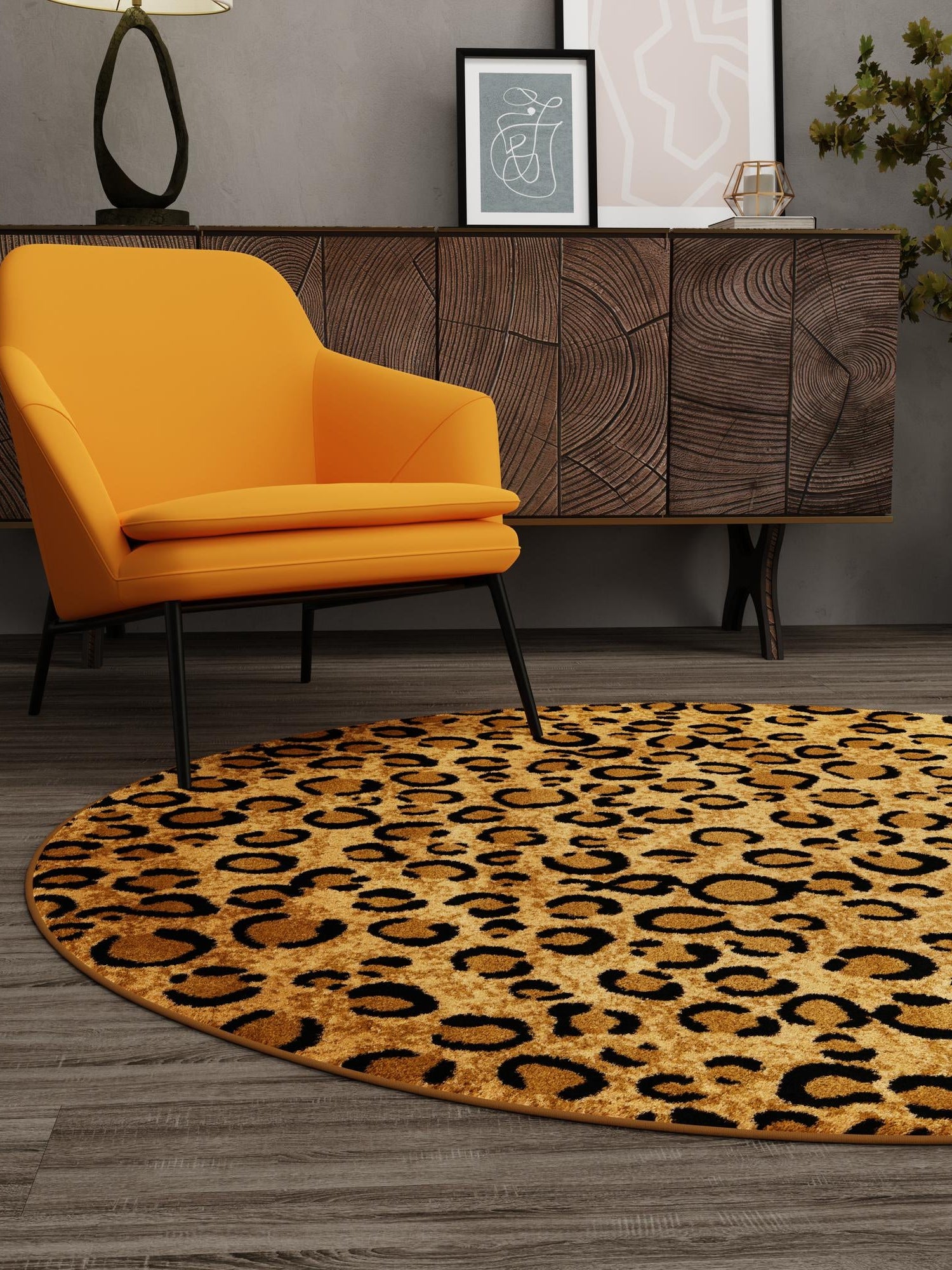Light Brown 3' 1 x 3' 1 Wildlife Round Area Rug Animal Print Safari Jungle Inspired Carpet for Unique Modern Interior Design for Sale at Rug Engine