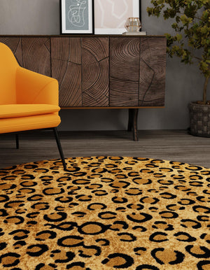 Light Brown 6' 1 x 6' 1 Wildlife Round Area Rug Animal Print Safari Jungle Inspired Carpet for Unique Modern Interior Design for Sale at Rug Engine