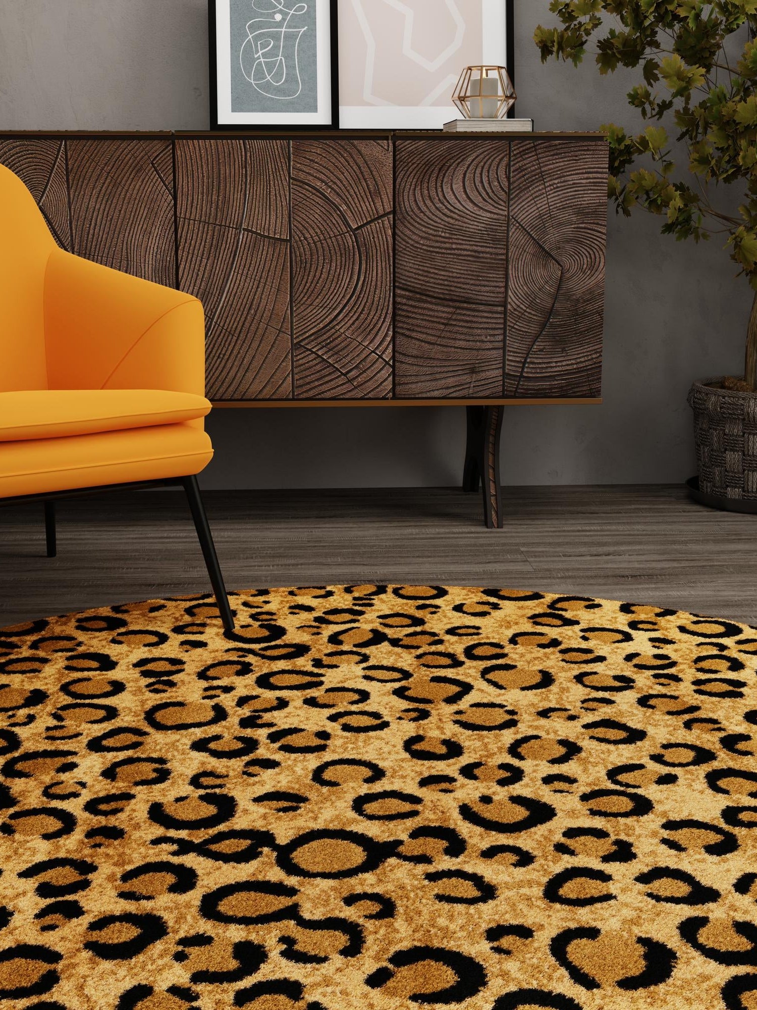 Light Brown 3' 1 x 3' 1 Wildlife Round Area Rug Animal Print Safari Jungle Inspired Carpet for Unique Modern Interior Design for Sale at Rug Engine