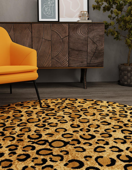 Light Brown 3' 1 x 3' 1 Wildlife Round Area Rug Animal Print Safari Jungle Inspired Carpet for Unique Modern Interior Design for Sale at Rug Engine