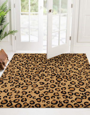 Light Brown 7' 10 x 7' 10 Wildlife Square Area Rug Animal Print Safari Jungle Inspired Carpet for Unique Modern Interior Design for Sale at Rug Engine