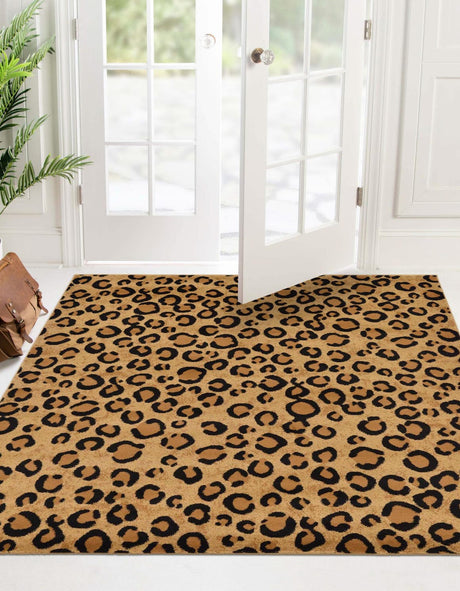 Light Brown 7' 10 x 7' 10 Wildlife Square Area Rug Animal Print Safari Jungle Inspired Carpet for Unique Modern Interior Design for Sale at Rug Engine