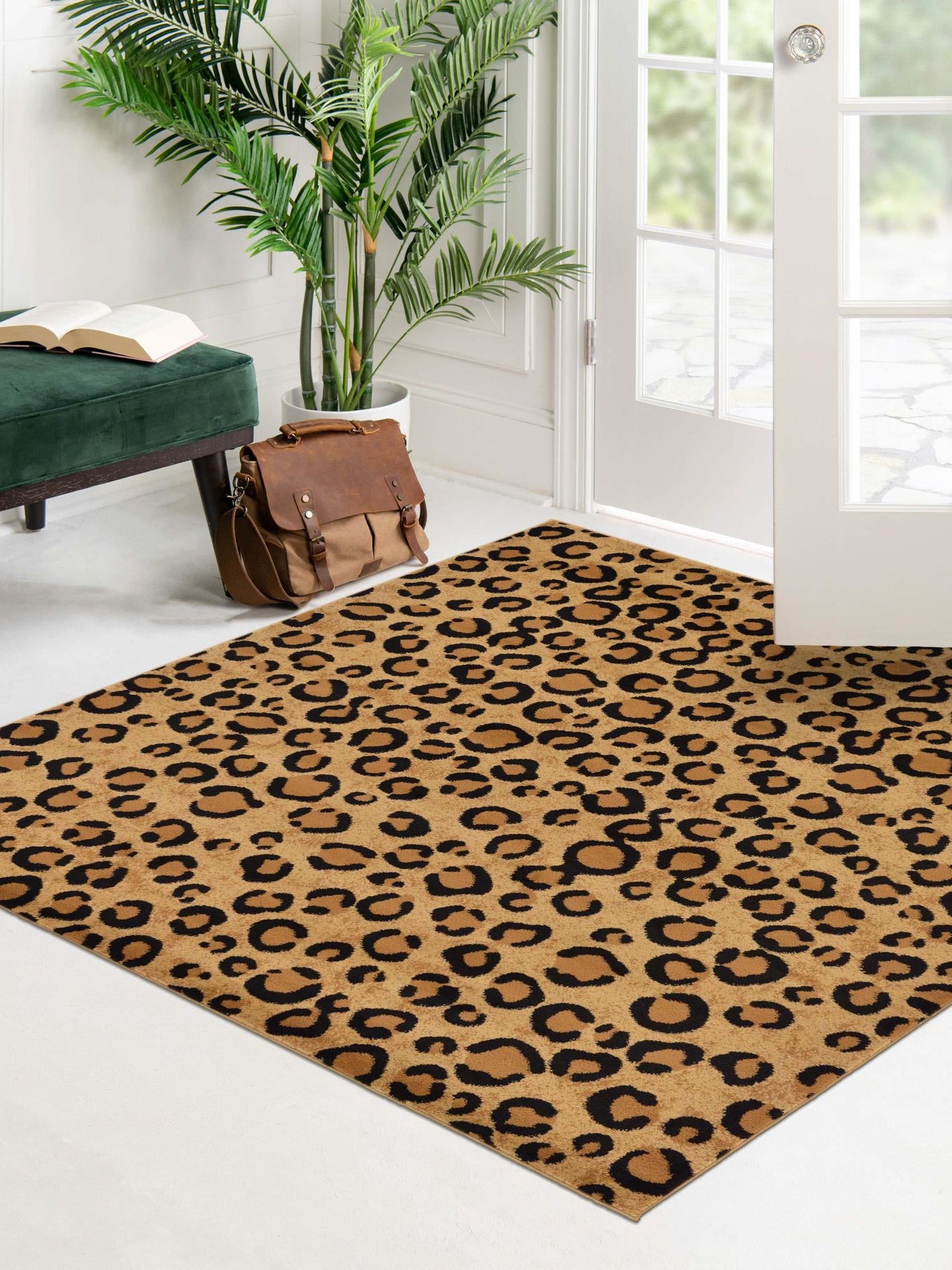 Light Brown 5' 3 x 5' 3 Wildlife Square Area Rug Animal Print Safari Jungle Inspired Carpet for Unique Modern Interior Design for Sale at Rug Engine