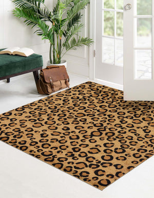 Light Brown 5' 3 x 5' 3 Wildlife Square Area Rug Animal Print Safari Jungle Inspired Carpet for Unique Modern Interior Design for Sale at Rug Engine