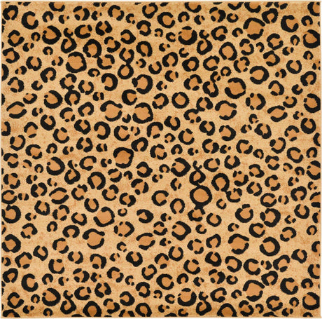 Light Brown 6' 1 x 6' 1 Wildlife Square Area Rug Animal Print Safari Jungle Inspired Carpet for Unique Modern Interior Design for Sale at Rug Engine