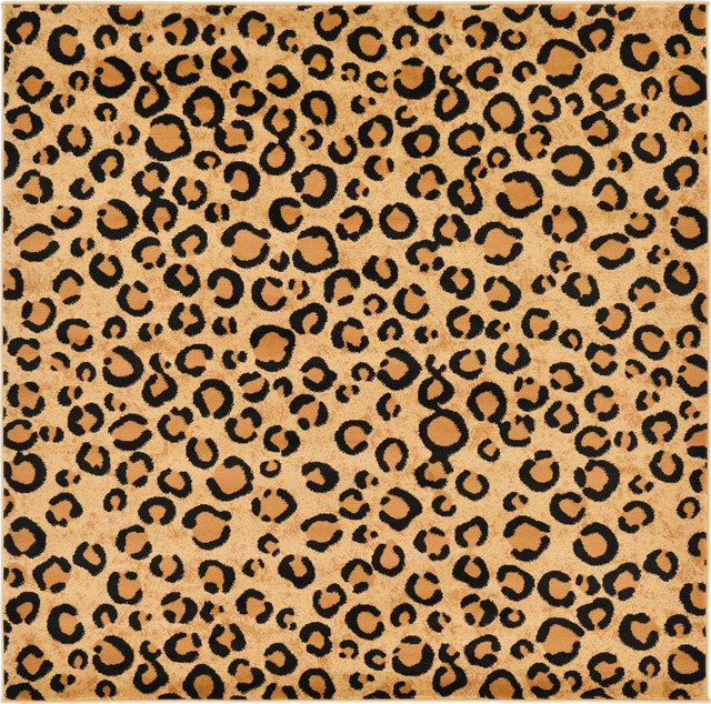Light Brown 6' 1 x 6' 1 Wildlife Square Area Rug Animal Print Safari Jungle Inspired Carpet for Unique Modern Interior Design for Sale at Rug Engine