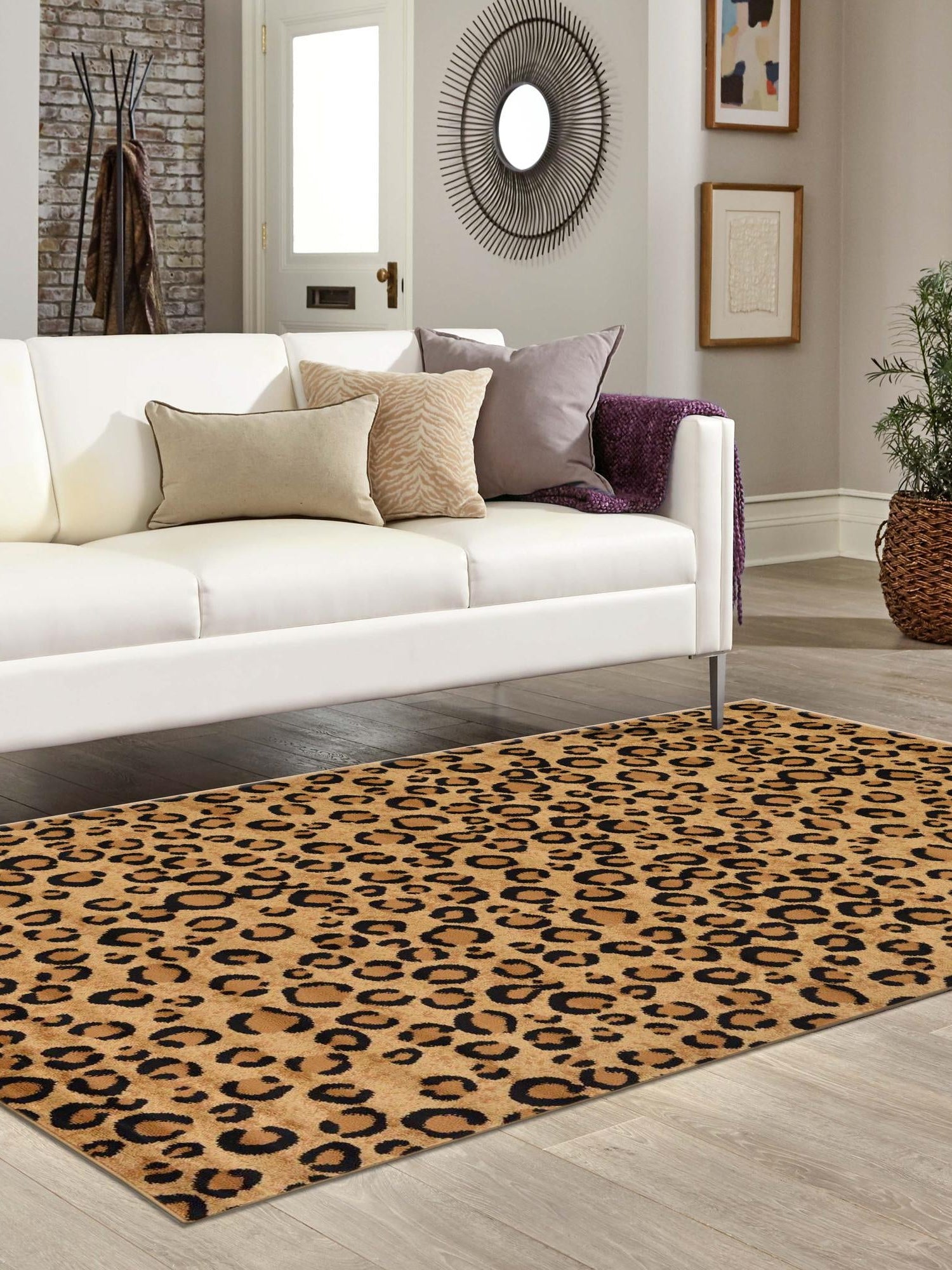 Light Brown 6' 1 x 9' Wildlife Rectangle Area Rug Animal Print Safari Jungle Inspired Carpet for Unique Modern Interior Design for Sale at Rug Engine