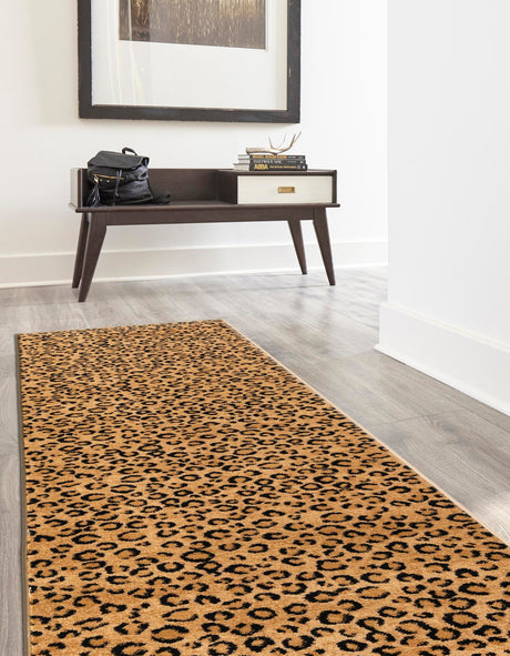 Light Brown 2' 7 x 10' Wildlife Runner Area Rug Animal Print Safari Jungle Inspired Carpet for Unique Modern Interior Design for Sale at Rug Engine