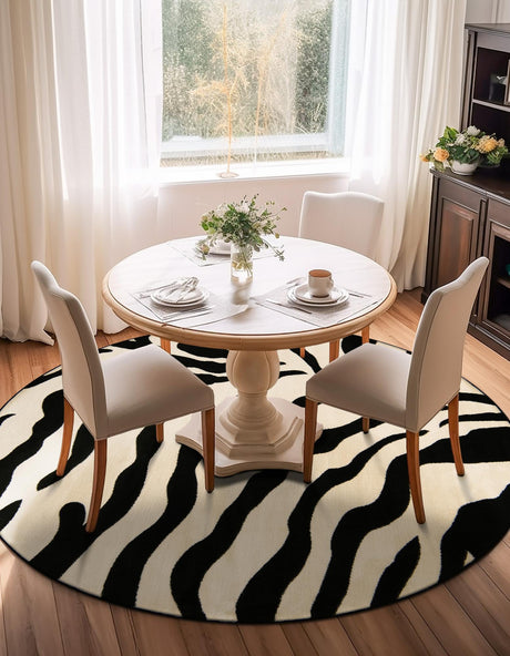 Ivory 4' 1 x 4' 1 Wildlife Round Area Rug Animal Print Safari Jungle Inspired Carpet for Unique Modern Interior Design for Sale at Rug Engine