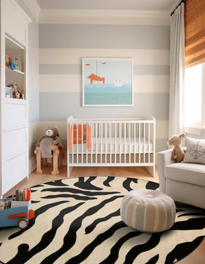 Ivory 7' 10 x 7' 10 Wildlife Round Area Rug Animal Print Safari Jungle Inspired Carpet for Unique Modern Interior Design for Sale at Rug Engine
