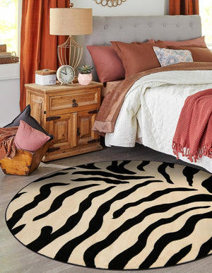 Ivory 4' 1 x 4' 1 Wildlife Round Area Rug Animal Print Safari Jungle Inspired Carpet for Unique Modern Interior Design for Sale at Rug Engine