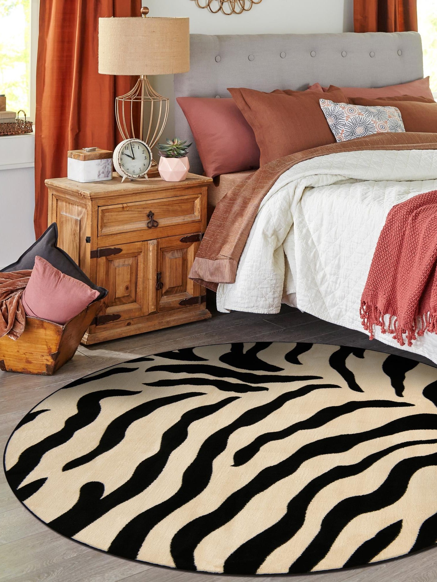 Ivory 7' 10 x 7' 10 Wildlife Round Area Rug Animal Print Safari Jungle Inspired Carpet for Unique Modern Interior Design for Sale at Rug Engine