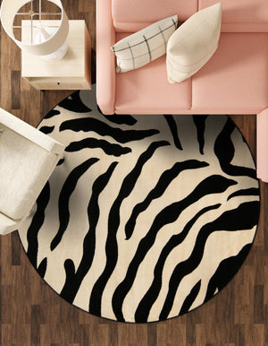 Ivory 4' 1 x 4' 1 Wildlife Round Area Rug Animal Print Safari Jungle Inspired Carpet for Unique Modern Interior Design for Sale at Rug Engine