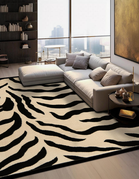 Ivory 6' 1 x 6' 1 Wildlife Square Area Rug Animal Print Safari Jungle Inspired Carpet for Unique Modern Interior Design for Sale at Rug Engine