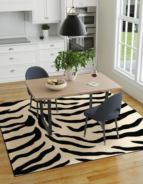 Ivory 6' 1 x 6' 1 Wildlife Square Area Rug Animal Print Safari Jungle Inspired Carpet for Unique Modern Interior Design for Sale at Rug Engine