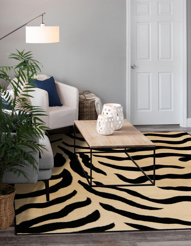 Ivory 6' 1 x 6' 1 Wildlife Square Area Rug Animal Print Safari Jungle Inspired Carpet for Unique Modern Interior Design for Sale at Rug Engine