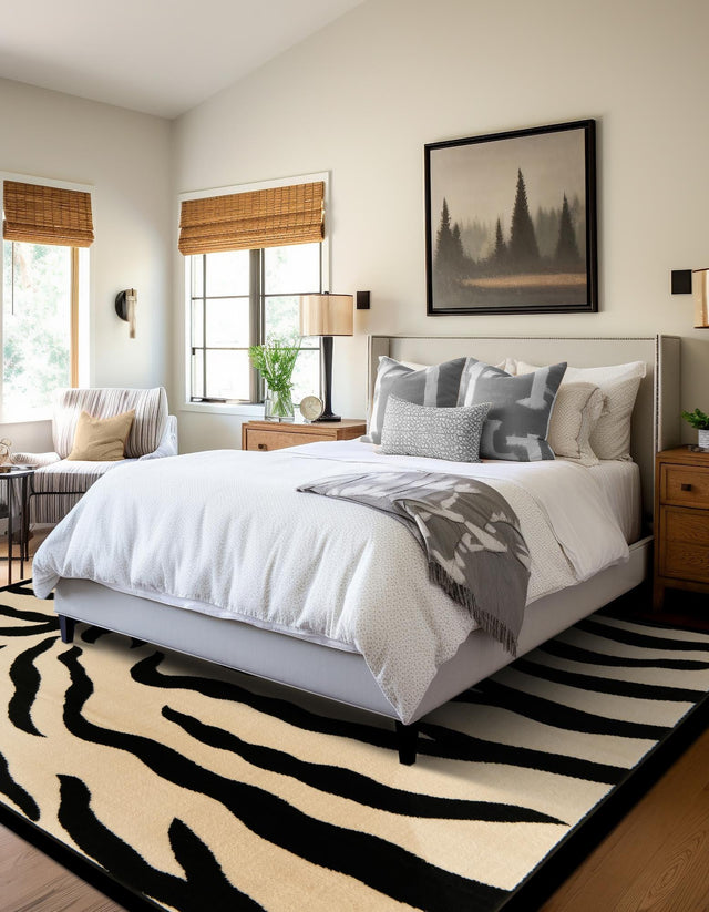 Ivory 6' 1 x 6' 1 Wildlife Square Area Rug Animal Print Safari Jungle Inspired Carpet for Unique Modern Interior Design for Sale at Rug Engine