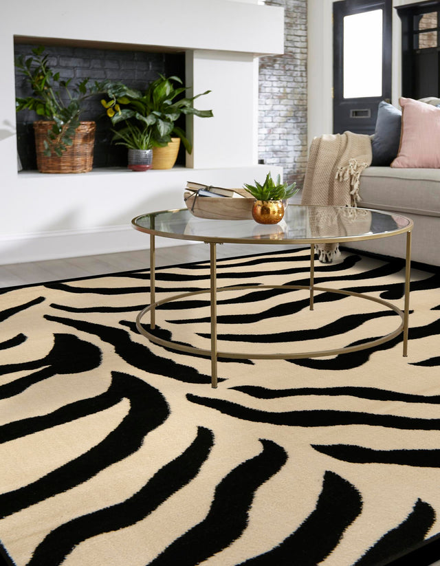 Ivory 6' 1 x 6' 1 Wildlife Square Area Rug Animal Print Safari Jungle Inspired Carpet for Unique Modern Interior Design for Sale at Rug Engine