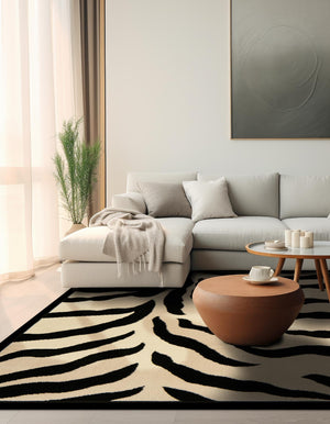 Ivory 6' 1 x 6' 1 Wildlife Square Area Rug Animal Print Safari Jungle Inspired Carpet for Unique Modern Interior Design for Sale at Rug Engine
