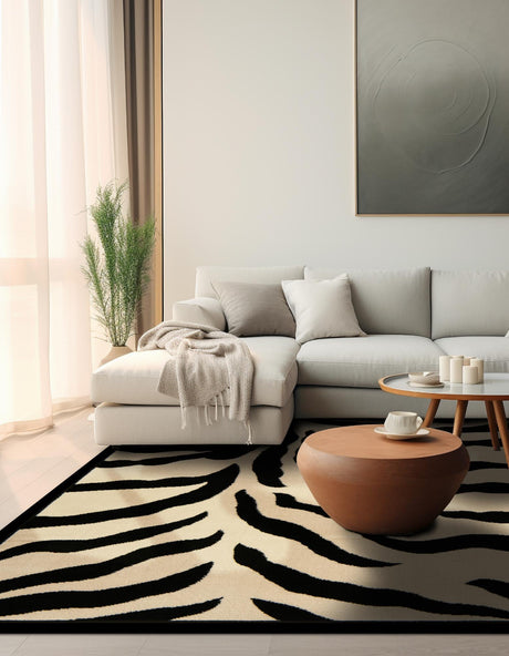 Ivory 6' 1 x 6' 1 Wildlife Square Area Rug Animal Print Safari Jungle Inspired Carpet for Unique Modern Interior Design for Sale at Rug Engine