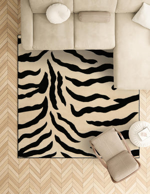 Ivory 6' 1 x 6' 1 Wildlife Square Area Rug Animal Print Safari Jungle Inspired Carpet for Unique Modern Interior Design for Sale at Rug Engine