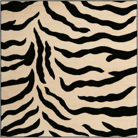 Ivory 6' 1 x 6' 1 Wildlife Square Area Rug Animal Print Safari Jungle Inspired Carpet for Unique Modern Interior Design for Sale at Rug Engine
