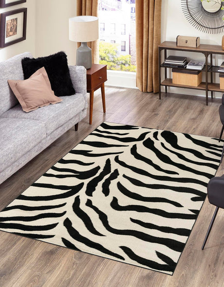 Ivory 7' 1 x 10' Wildlife Rectangle Area Rug Animal Print Safari Jungle Inspired Carpet for Unique Modern Interior Design for Sale at Rug Engine