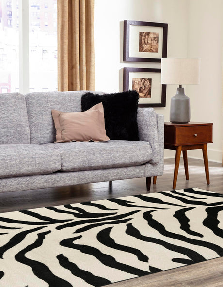 Ivory 3' 1 x 5' 3 Wildlife Rectangle Area Rug Animal Print Safari Jungle Inspired Carpet for Unique Modern Interior Design for Sale at Rug Engine