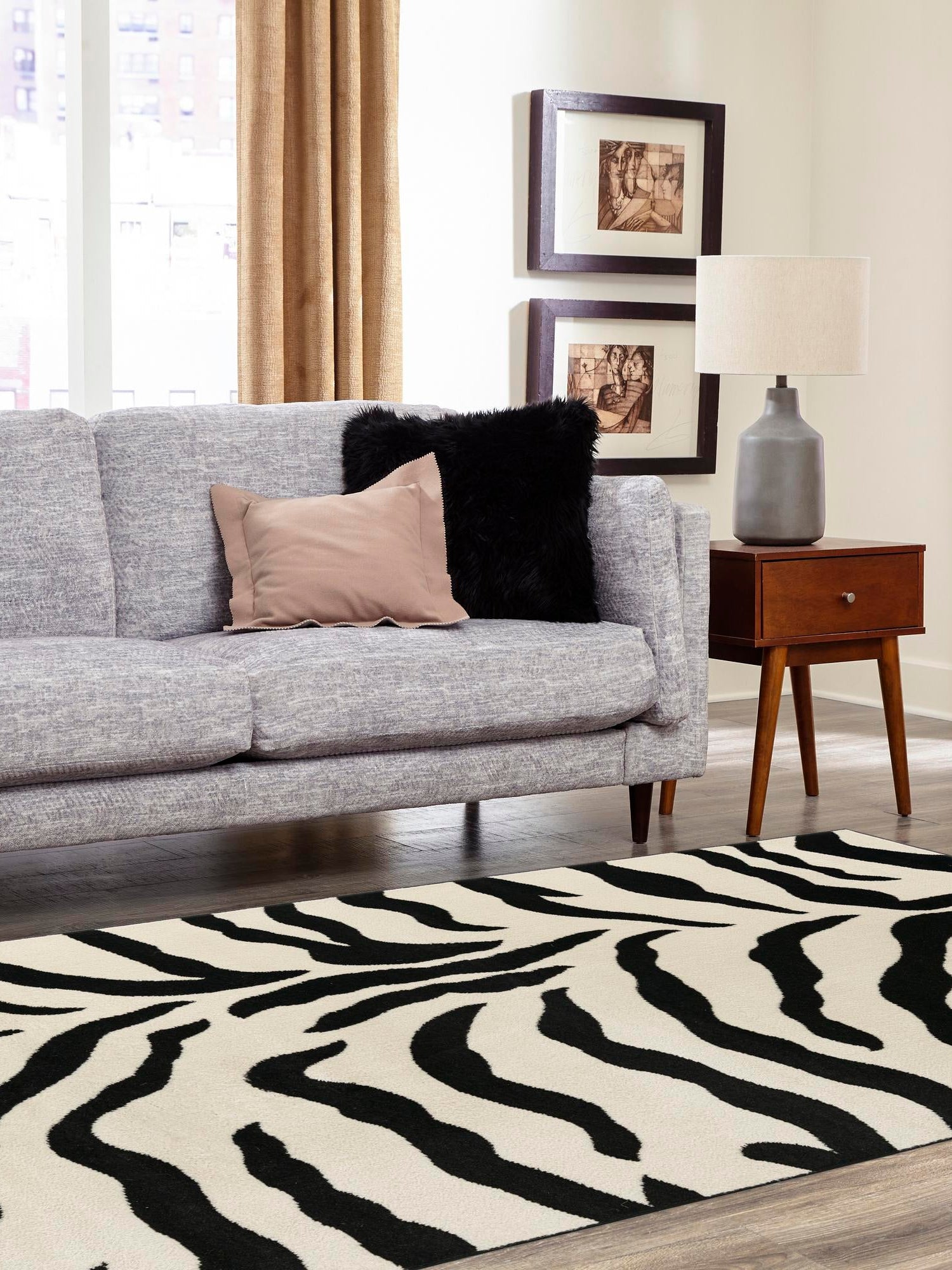 Ivory 6' 1 x 9' Wildlife Rectangle Area Rug Animal Print Safari Jungle Inspired Carpet for Unique Modern Interior Design for Sale at Rug Engine
