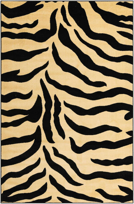 Ivory 5' 3 x 8' Wildlife Rectangle Area Rug Animal Print Safari Jungle Inspired Carpet for Unique Modern Interior Design for Sale at Rug Engine