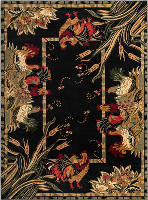 Black 9' x 12' Barnyard Rectangle Area Rug 100% Polypropylene With Cotton Backing Traditional Cottage Rustic Classical Carpet for Living Office Bedroom Dining Room Easy to Clean Long Lasting & Durable Decor for Sale at Rug Engine