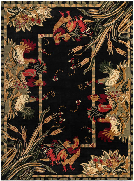 Black 9' x 12' Barnyard Rectangle Area Rug 100% Polypropylene With Cotton Backing Traditional Cottage Rustic Classical Carpet for Living Office Bedroom Dining Room Easy to Clean Long Lasting & Durable Decor for Sale at Rug Engine