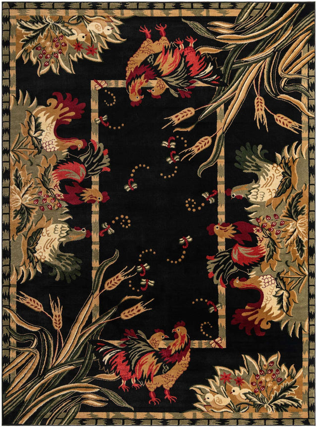 Black 9' x 12' Barnyard Rectangle Area Rug 100% Polypropylene With Cotton Backing Traditional Cottage Rustic Classical Carpet for Living Office Bedroom Dining Room Easy to Clean Long Lasting & Durable Decor for Sale at Rug Engine