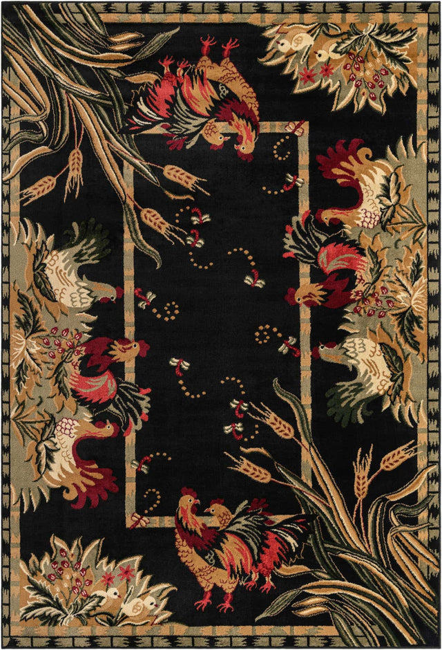 Black 7' 1 x 10' Barnyard Rectangle Area Rug 100% Polypropylene With Cotton Backing Traditional Cottage Rustic Classical Carpet for Living Office Bedroom Dining Room Easy to Clean Long Lasting & Durable Decor for Sale at Rug Engine