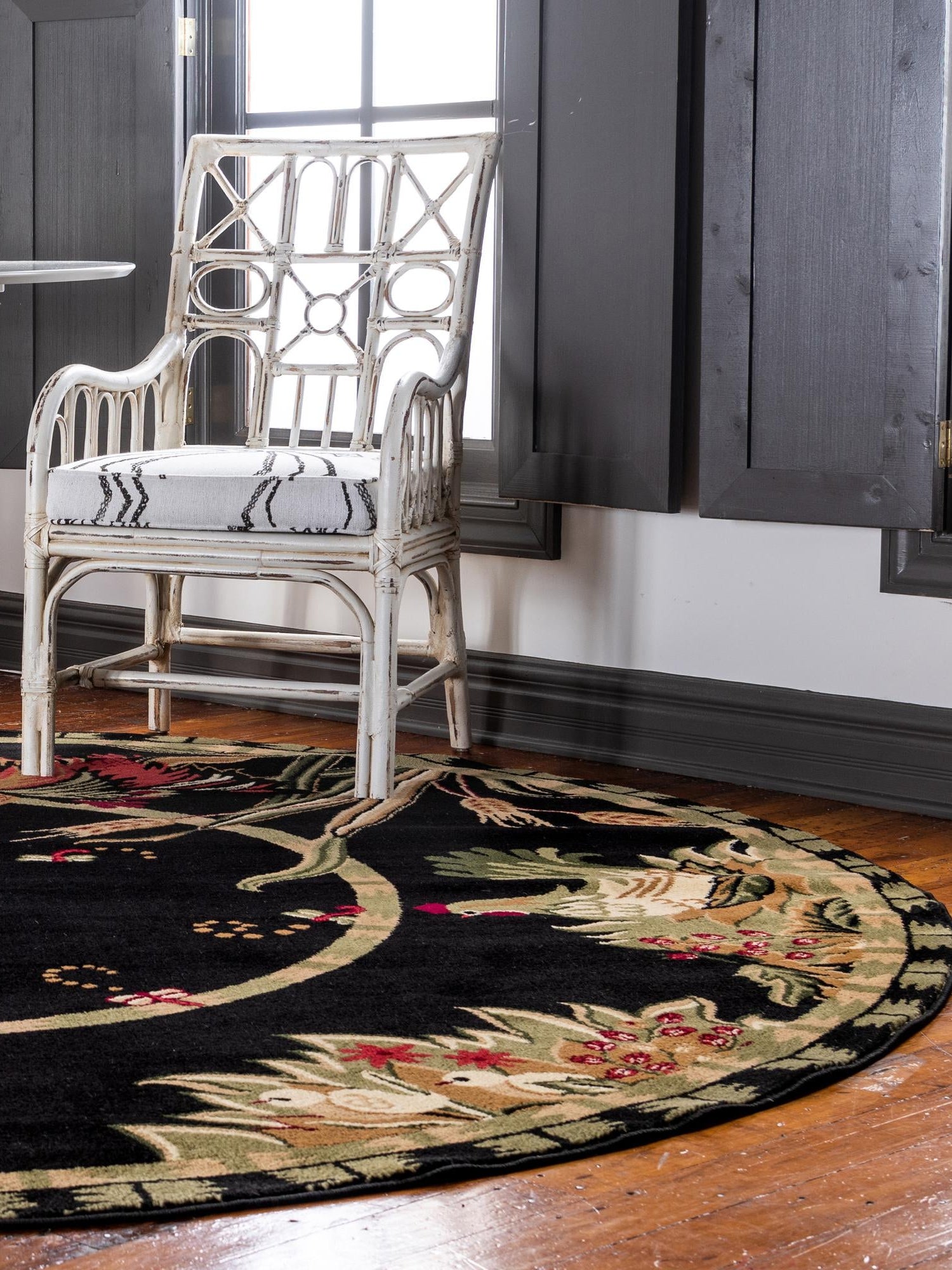 Black 10' x 10' Barnyard Round Area Rug 100% Polypropylene With Cotton Backing Traditional Cottage Rustic Classical Carpet for Living Office Bedroom Dining Room Easy to Clean Long Lasting & Durable Decor for Sale at Rug Engine