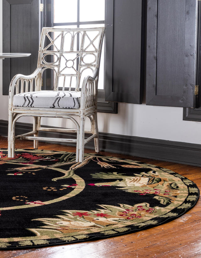 Black 4' 1 x 4' 1 Barnyard Round Area Rug 100% Polypropylene With Cotton Backing Traditional Cottage Rustic Classical Carpet for Living Office Bedroom Dining Room Easy to Clean Long Lasting & Durable Decor for Sale at Rug Engine