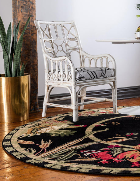 Black 5' 3 x 5' 3 Barnyard Round Area Rug 100% Polypropylene With Cotton Backing Traditional Cottage Rustic Classical Carpet for Living Office Bedroom Dining Room Easy to Clean Long Lasting & Durable Decor for Sale at Rug Engine