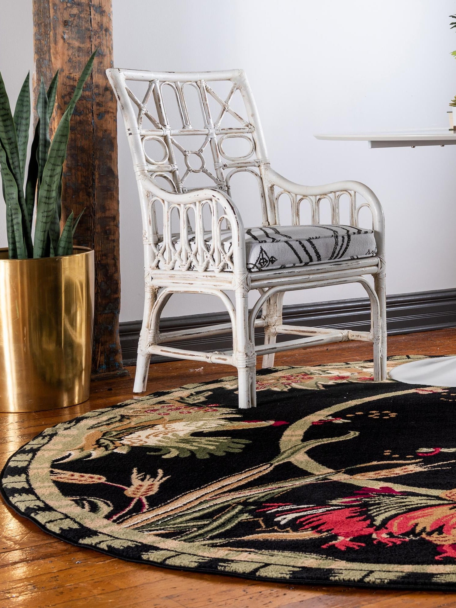 Black 4' 1 x 4' 1 Barnyard Round Area Rug 100% Polypropylene With Cotton Backing Traditional Cottage Rustic Classical Carpet for Living Office Bedroom Dining Room Easy to Clean Long Lasting & Durable Decor for Sale at Rug Engine