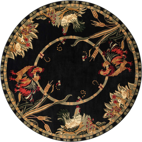 Black 7' 10 x 7' 10 Barnyard Round Area Rug 100% Polypropylene With Cotton Backing Traditional Cottage Rustic Classical Carpet for Living Office Bedroom Dining Room Easy to Clean Long Lasting & Durable Decor for Sale at Rug Engine