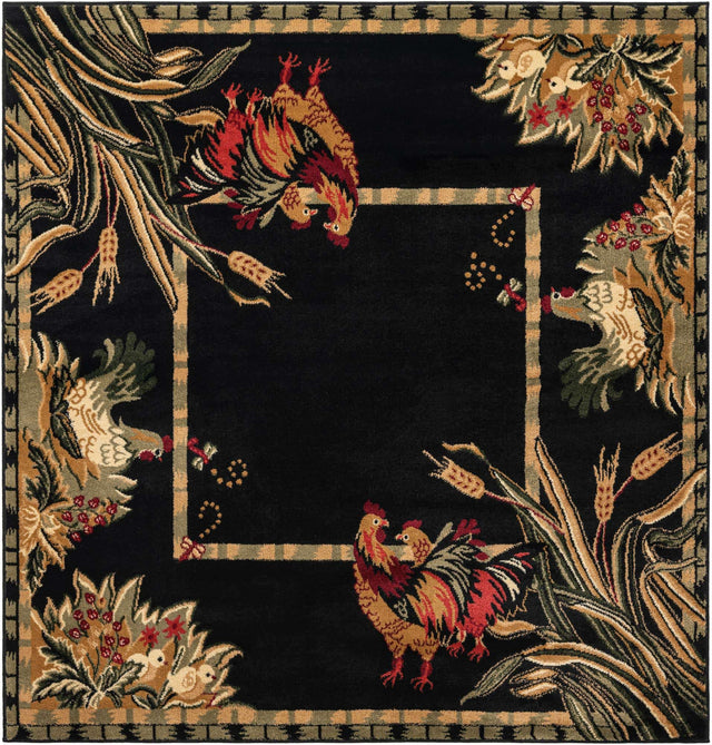 Black 6' 1 x 6' 1 Barnyard Square Area Rug 100% Polypropylene With Cotton Backing Traditional Cottage Rustic Classical Carpet for Living Office Bedroom Dining Room Easy to Clean Long Lasting & Durable Decor for Sale at Rug Engine