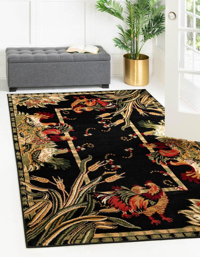 Black 5' 3 x 8' Barnyard Rectangle Rug