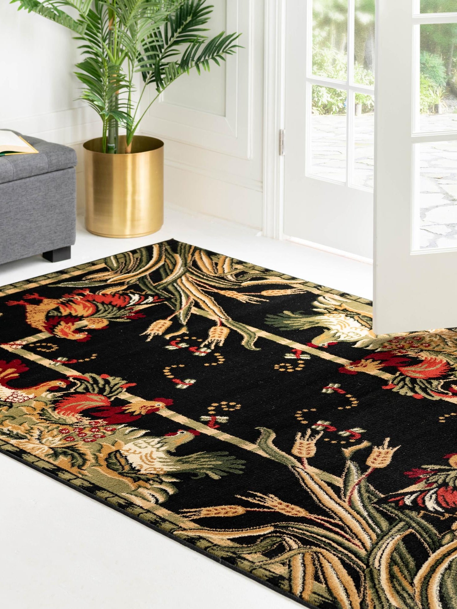 Black 7' 10 x 10' Barnyard Rectangle Area Rug 100% Polypropylene With Cotton Backing Traditional Cottage Rustic Classical Carpet for Living Office Bedroom Dining Room Easy to Clean Long Lasting & Durable Decor for Sale at Rug Engine