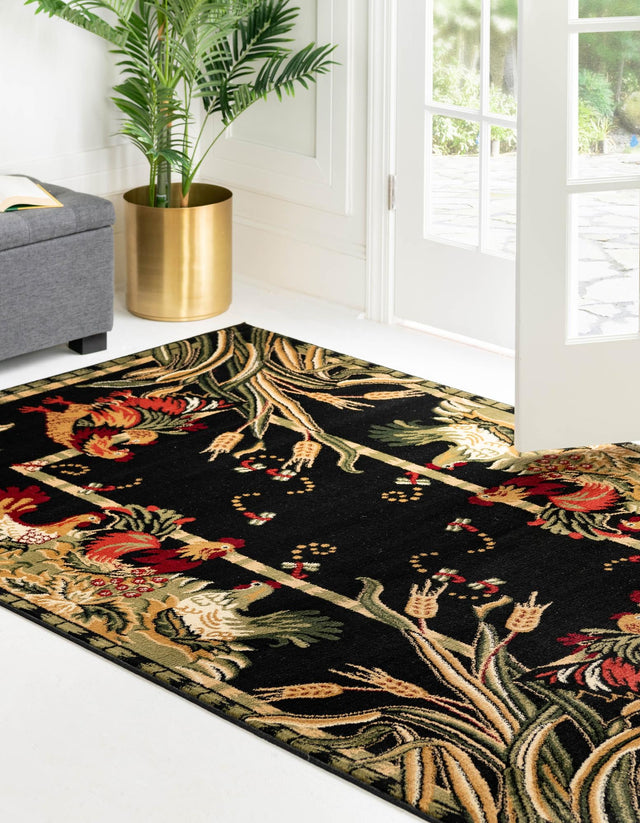 Black 5' 3 x 8' Barnyard Rectangle Rug