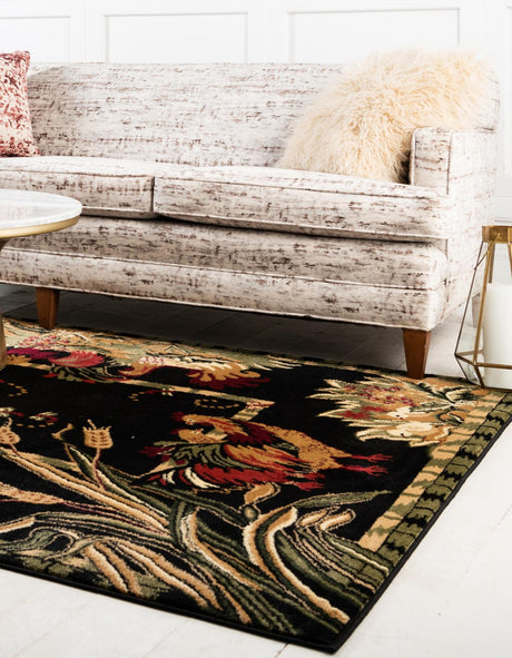 Black 9' x 12' Barnyard Rectangle Area Rug 100% Polypropylene With Cotton Backing Traditional Cottage Rustic Classical Carpet for Living Office Bedroom Dining Room Easy to Clean Long Lasting & Durable Decor for Sale at Rug Engine