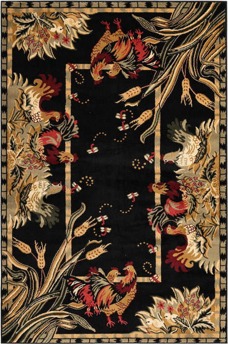 Black 5' 3 x 8' Barnyard Rectangle Area Rug 100% Polypropylene With Cotton Backing Traditional Cottage Rustic Classical Carpet for Living Office Bedroom Dining Room Easy to Clean Long Lasting & Durable Decor for Sale at Rug Engine
