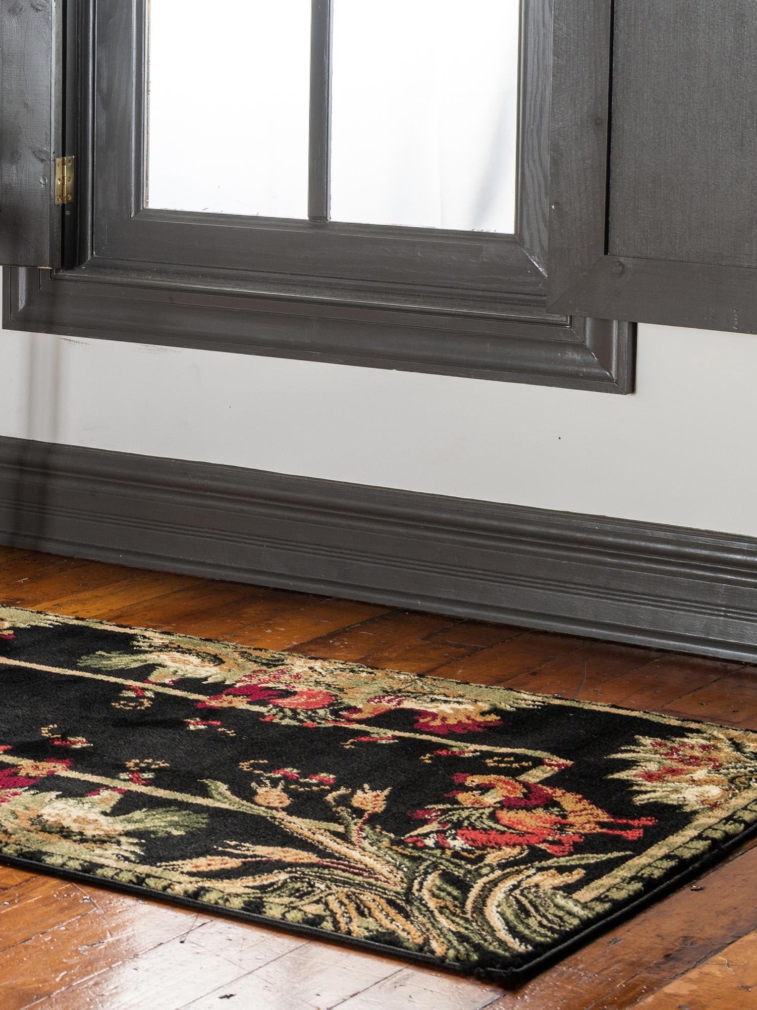 Black 2' x 8' Barnyard Runner Area Rug 100% Polypropylene With Cotton Backing Traditional Cottage Rustic Classical Carpet for Living Office Bedroom Dining Room Easy to Clean Long Lasting & Durable Decor for Sale at Rug Engine