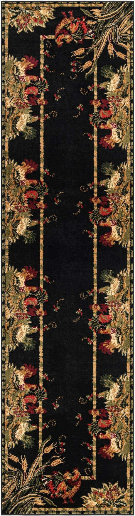 Black 2' 7 x 10' Barnyard Runner Area Rug 100% Polypropylene With Cotton Backing Traditional Cottage Rustic Classical Carpet for Living Office Bedroom Dining Room Easy to Clean Long Lasting & Durable Decor for Sale at Rug Engine